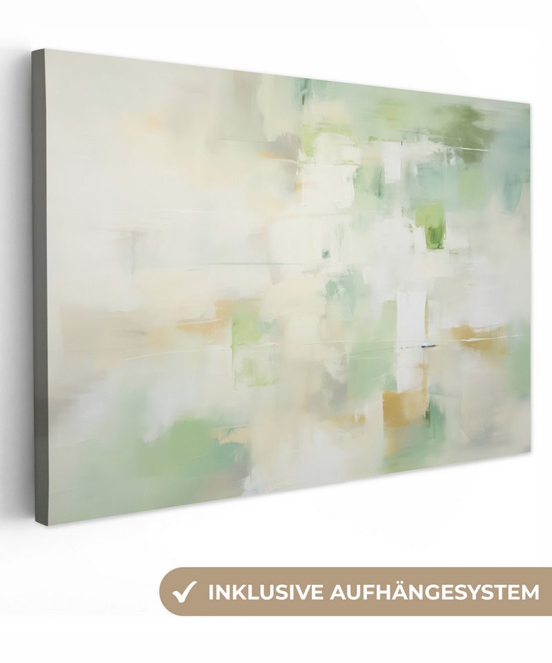 OneMillionCanvasses® Leinwandbild Abstrakt - Kunst - Weiß - Grün - Modern, (1 St), Wandbild Leinwandbilder, Aufhängefertig, Wanddeko, 30x20 cm von Onemillioncanvasses