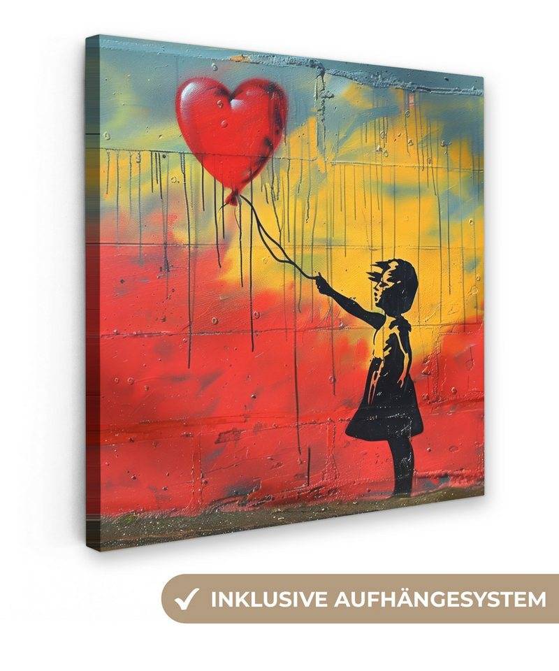 OneMillionCanvasses® Leinwandbild Banksy Style - Farbenfroh - Graffiti - Mädchen - Straßenkunst, (1 St), Wandbild, Deko Schlafzimmer Wohnzimmer Flur 20x20 cm von Onemillioncanvasses