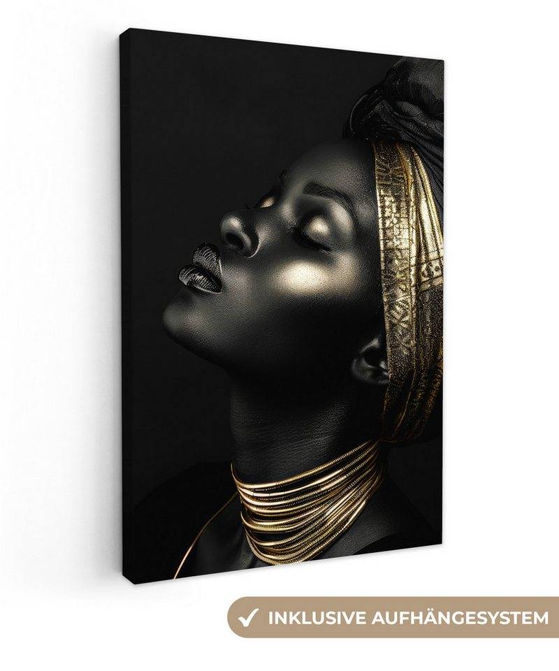 OneMillionCanvasses® Leinwandbild Frau - Gold - Porträt - Modern, (1 St), Leinwand Canvas Wandbild, Wanddekoration 20x30 cm von Onemillioncanvasses