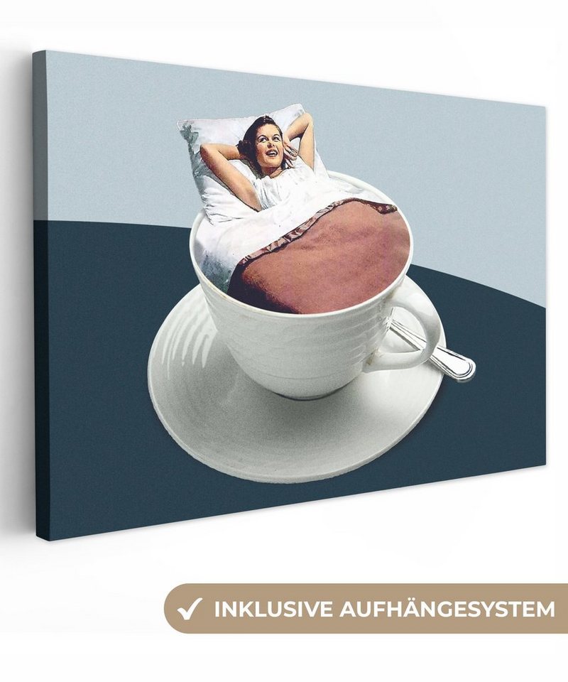 OneMillionCanvasses® Leinwandbild Frau - Kaffee - Jahrgang, (1 St), Wandbild Leinwandbilder, Aufhängefertig, Wanddeko, 30x20 cm von Onemillioncanvasses