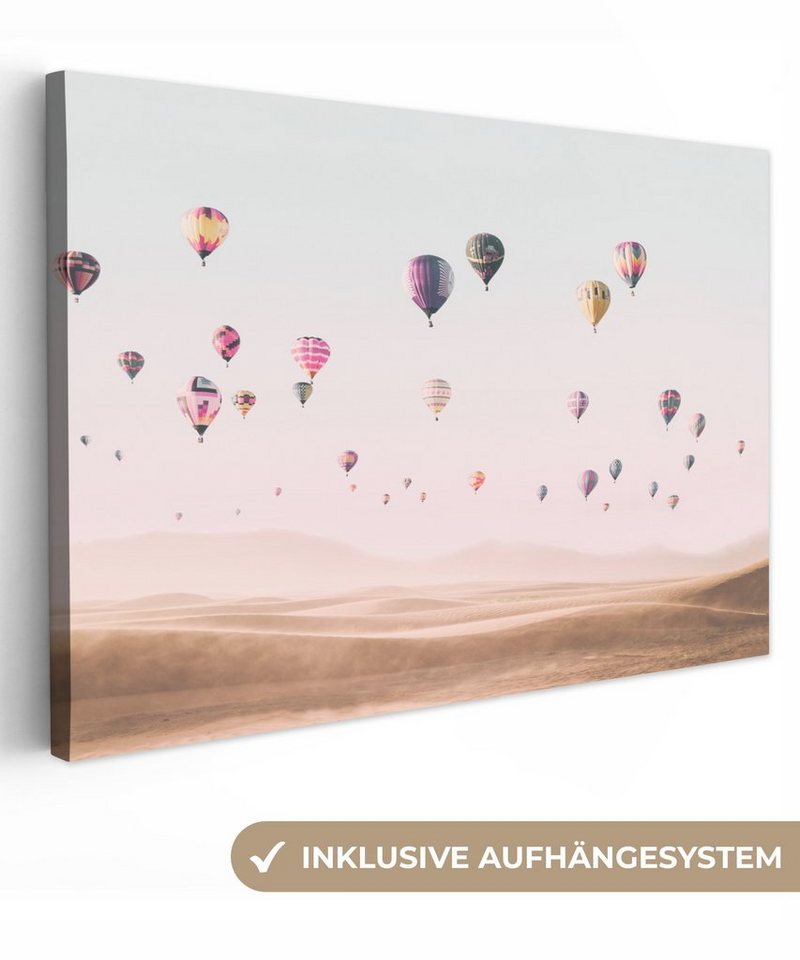 OneMillionCanvasses® Leinwandbild Heißluftballon - Wüste - Himmel - Landschaft - Natur, (1 St), Wandbild Leinwandbilder, Aufhängefertig, Wanddeko, 30x20 cm von Onemillioncanvasses
