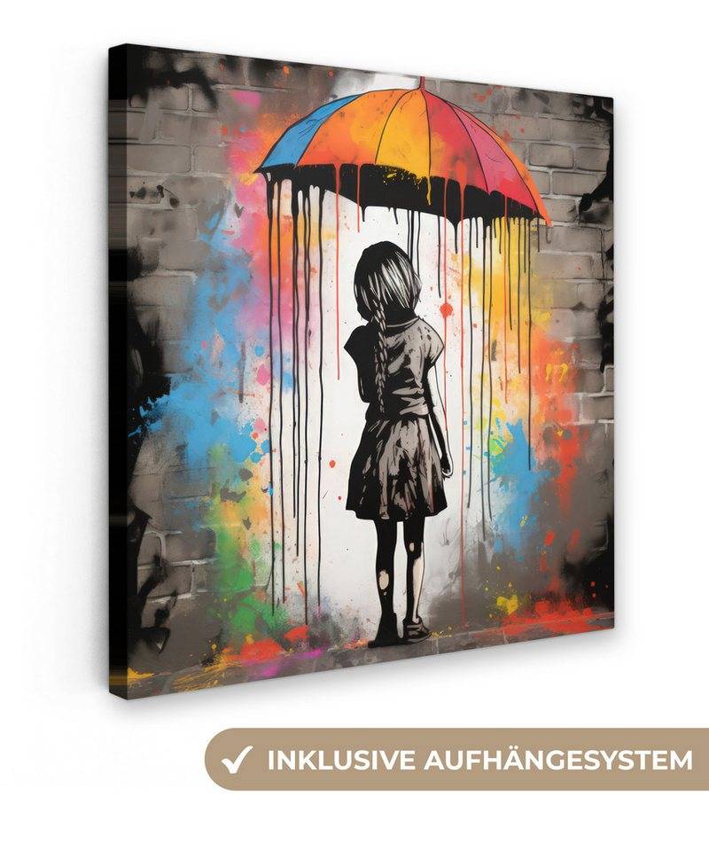 OneMillionCanvasses® Leinwandbild Mädchen - Kunst - Regenschirm - Graffiti - Farben - Wand, (1 St), Wandbild, Deko Schlafzimmer Wohnzimmer Flur 20x20 cm von Onemillioncanvasses