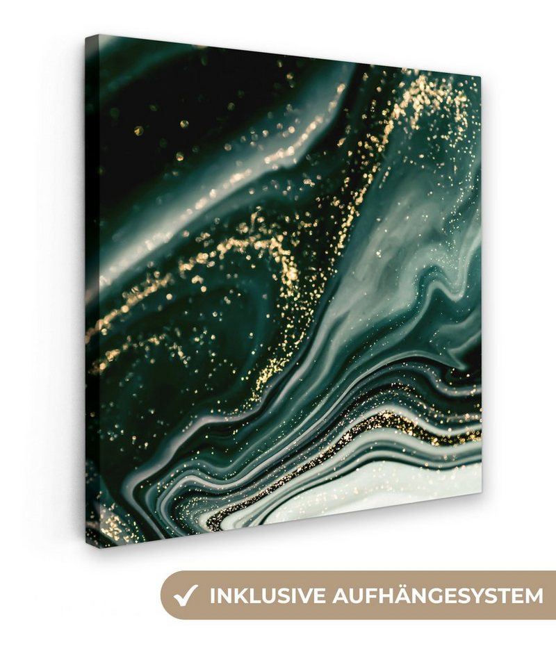 OneMillionCanvasses® Leinwandbild Marmoroptik - Gold - Grün - Glitter - Design - Marmor, (1 St), Leinwand Bilder für Wohnzimmer Schlafzimmer, 50x50 cm von Onemillioncanvasses