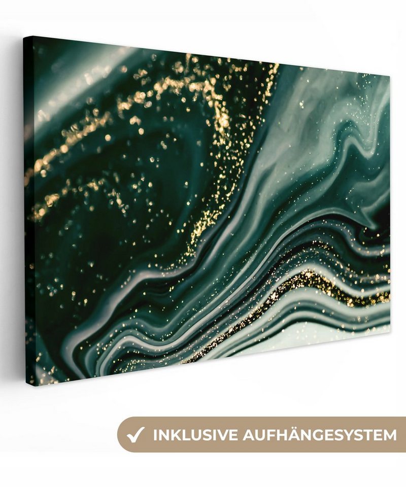 OneMillionCanvasses® Leinwandbild Marmoroptik - Gold - Grün - Glitter - Design - Marmor, (1 St), Leinwand Bilder groß für Wohnzimmer 140x90 cm von Onemillioncanvasses