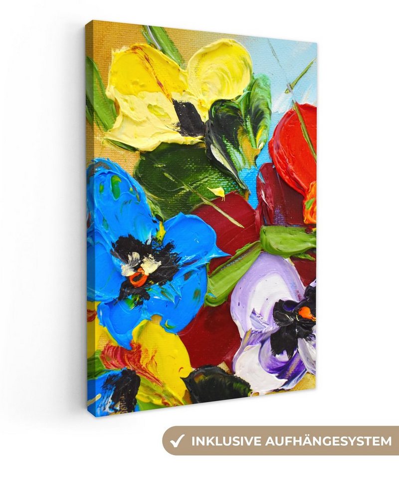 OneMillionCanvasses® Leinwandbild Ölfarbe - Malerei - Blumen, (1 St), Leinwandbilder XXL für Wohnzimmer 90x140 cm von Onemillioncanvasses