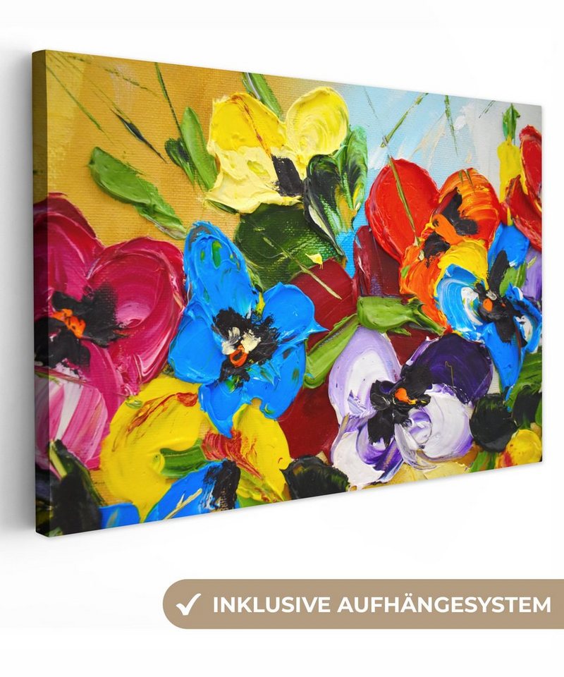 OneMillionCanvasses® Leinwandbild Ölfarbe - Malerei - Blumen, (1 St), Wandbild Leinwandbilder, Aufhängefertig, Wanddeko 40x30 cm von Onemillioncanvasses