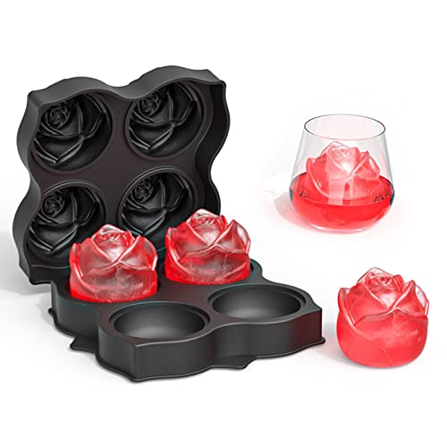 Oneroomone EiswüRfelform Rose, Eiswürfelformen aus Silikon mit Deckel, 4-Fach Eiswürfel im Rosendesign, für Herstellung von Cocktails, Orangensaft, Whisky und Anderen Getränken von Oneroomone
