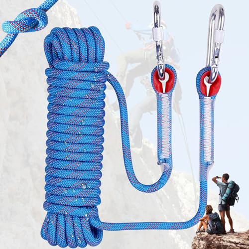 Oneroomone Kletterseil, Sicherheitsseil 10 Meter, Seil Mit Karabiner, Durchmesser 8mm Hochfestes Nylon Statisches Seil Mit 2 Stahlhaken Für Arbeiten In Der Höhe Feuerleiter Abseilen Sport Camping von Oneroomone