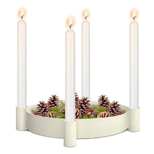 Adventstablett Rund Für 4 Kerzen, Metall Kerzentablett Advent 29.5cm, Kerzenständer Stabkerzen Advent, Kerzenhalter Adventskranz Stabkerzen, Adventskranz Tablett Kerzenteller Für Weihnachtsdeko Tisch von Oneshlee