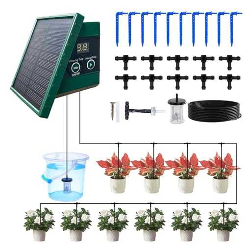 Solar Bewässerungssystem Garten Balkon, Automatische Bewässerung Für Pflanzen Topfpflanzen Rasen, Zeitschaltuhr Bewässerung Mit 10M Tropfschlauch, Hochbeet Gewächshaus Zubehör von Oneshlee