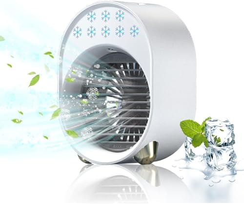 Luftkühler 4 In 1 Verdunstungskühler, Usb Mini Klimaanlage Mit 3600mah Akku, Portable Mobil Klimagerät, Leise Klimaanlage, Luftkühler Mit Wasserkühlung, Kühlventilator, Mini Ventilator (Weiß) von Oneshlee