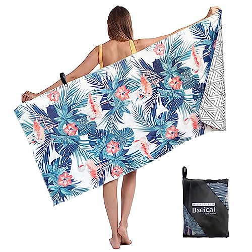 Mikrofaser Strandtuch Sandfrei, Groß Für Damen Herren, 80x160cm Strandhandtuch Kinder Erwachsener, Strand Handtuch Badetuch Badehandtuch Dünn Für Pool Schwimmbad Sommer Camping (Flamingo) von Oneshlee