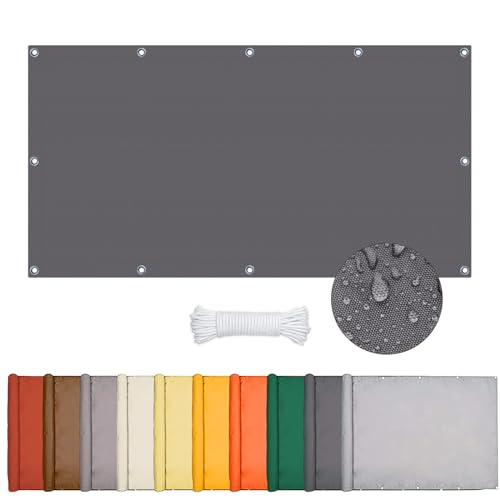 ONESHLEE Sonnensegel Wasserdicht Rechteckig, Sonnenschutz Balkon Terrasse, Markisenstoff Uv Schutz Hitzeschutz Ohne Bohren, Segeltuch Mit Ösen Und Seil Für Pergola (Dunkelgrau, 1 * 3m) von Oneshlee