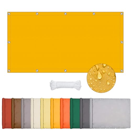 ONESHLEE Sonnensegel Wasserdicht Rechteckig, Sonnenschutz Balkon Terrasse, Markisenstoff Uv Schutz Hitzeschutz Ohne Bohren, Segeltuch Mit Ösen Und Seil Für Pergola (Golden, 1 * 2m) von Oneshlee