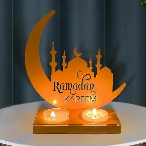 Ramadan Deko Kerzenständer Metall, Ramadan Dekoration Tisch, Eid Mubarak Dekoration, Ramadan Geschenke Teelichthalter Kerzenhalter Tischdeko Ramadandeko Islam Deko Für Wohnzimmer Schlafzimmer (B) von Oneshlee