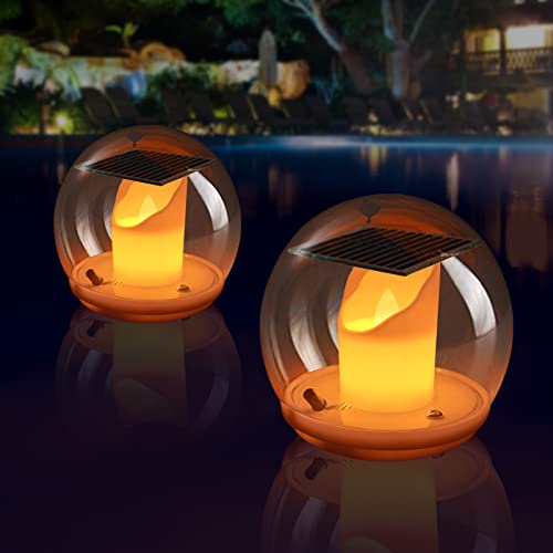 Solarlampen Für Außen Pool, Led Poolbeleuchtung Solar, IP68 Wasserdicht Schwimmbad Licht Solar Wetterfest, Kerze Wünschen Solarkugeln, Für Draußen Innen Garten Balkon Boden Teich Terrasse (2stück) von Oneshlee