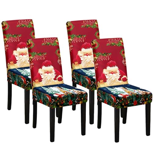 Stuhlhussen Weihnachten 4er Set, Weihnachts Stuhlhussen Weinachtsdekorationen Stuhlbezug, Weihnachtsstuhlhussen Stuhlhussen Schwingstühle, Stretch Stuhlhussen Chair Cover Universal Stuhlbezüge von Oneshlee