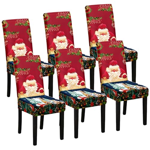Stuhlhussen Weihnachten 6er Set, Weihnachts Stuhlhussen Weinachtsdekorationen Stuhlbezug, Weihnachtsstuhlhussen Stuhlhussen Schwingstühle, Stretch Stuhlhussen Chair Cover Universal Stuhlbezüge von Oneshlee