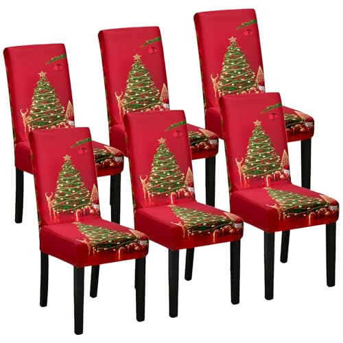 Stuhlhussen Weihnachten 6er Set, Weihnachts Stuhlhussen Weinachtsdekorationen Stuhlbezug, Weihnachtsstuhlhussen Stuhlhussen Schwingstühle, Stretch Stuhlhussen Chair Cover Universal Stuhlbezüge von Oneshlee