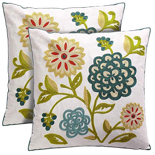 Oneslong Deko-Kissenbezüge mit Stickerei, Blumenmuster, 45,7 x 45,7 cm, 2 Stück, dekorative Couchkissen, Bezug für Sofa, Bett, Wohnzimmer, Terrasse von Oneslong