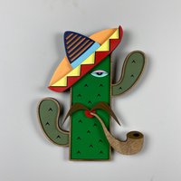 Kaktus Sanchez | Dekorative Wandkunst Maske, Wohnzimmer Wanddekor, Pop Art, Holz Wandbehang, Moderne Wanddekoration, Oneline 3D Wand Urban Art von Oneyartworkshop