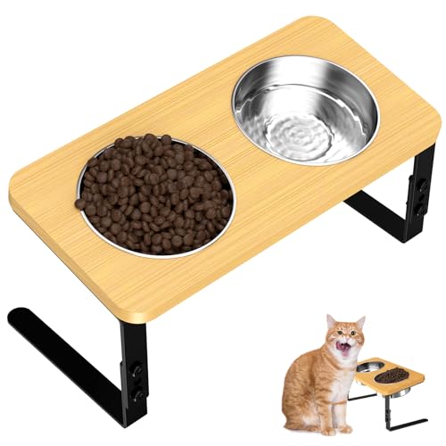 Katzennapf, Oneyus Katzennapf Erhöht 15° Gekippte Ergonomischer Futternapf Katze 3 Höhenverstellbar Katzen Futternapf Katzen Napf Erhöhter Futternapf Katze mit 2 Edelstahl Fressnapf für Katzen Welpen von Oneyus