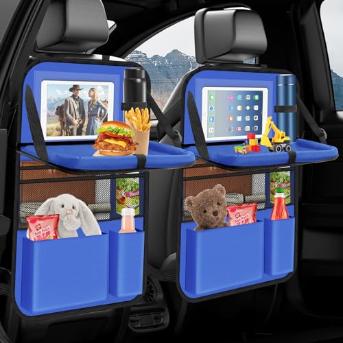 Oneyus Auto Organizer, 2 Stück Autositz Organizer Große Rückenlehnenschutz Auto Kinder Multifunktional Wasserdicht Rücksitz Organizer mit Klapptisch,Tablet Tasche und Viele Taschen-Blau von Oneyus