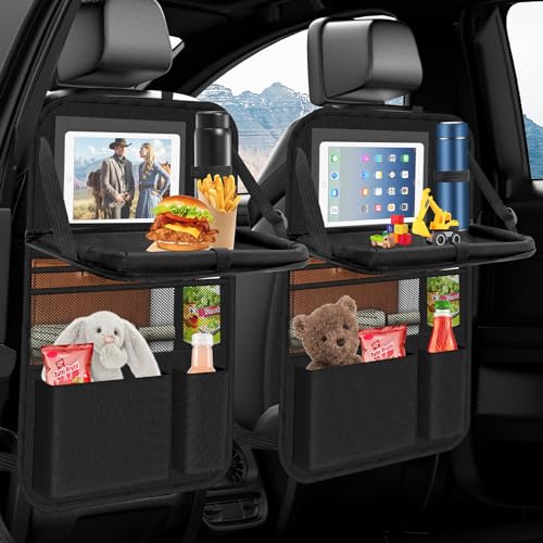 Oneyus Auto Organizer, 2 Stück Autositz Organizer Große Rückenlehnenschutz Auto Kinder Multifunktional Wasserdicht Rücksitz Organizer mit Klapptisch,Tablet Tasche und Viele Taschen-Schwarz von Oneyus