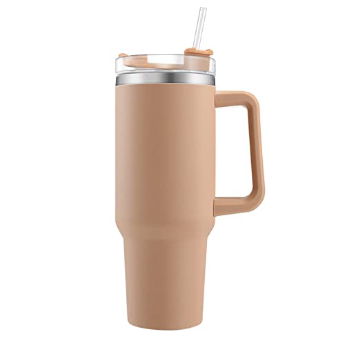 40oz Doppelwandiger Edelstahl Vakuum Isolierbecher Becher mit Griff Strohhalm 1200ml Tumbler Trinkbecher Isolierter Kaffeebecher Autobecher Reisebecher Thermobecher Für Kalte Heiße Getränke (Curry) von Onezebra