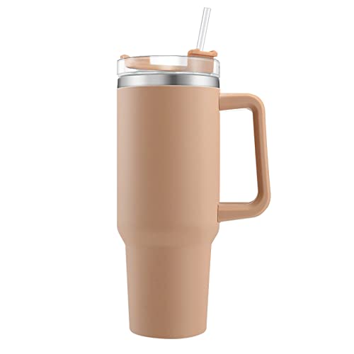 Onezebra 40oz Doppelwandiger Edelstahl Vakuum Isolierbecher Becher mit Griff und Strohhalm 1200ml Tumbler Trinkbecher Isolierter Kaffeebecher Autobecher Thermobecher Für Heiße Getränke Curry (Curry) von Onezebra