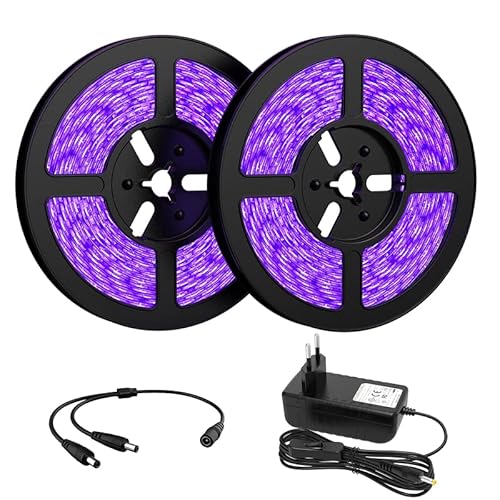 Onforu 10M Schwarzlicht Streifen, UV LED Strip mit Netzteil, 12V Flexibel 600 LEDs Band, Selbstklebend 2835 Lichtleiste UV Lampe, Lichtband Black Light für Party, Bar, Neonfarben, Club, Disco, Deko von Onforu