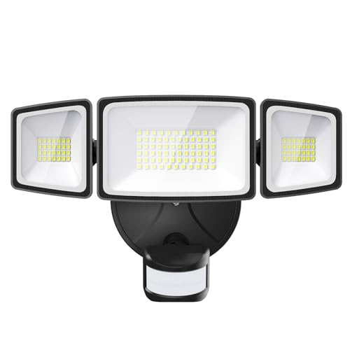 Onforu LED Strahler mit Bewegungsmelder Außen 55W, 5000LM LED Fluter, Außenstrahler mit verstellbaren 3 Köpfe, 6500K Kaltweiß, Scheinwerfer, IP65 Wasserdicht Flutlicht für Garage, Garten, Hof von Onforu