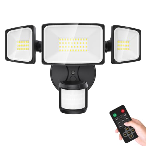 Onforu LED Strahler mit Bewegungsmelder Außen mit Fernbedienung 55W, 5000 LM LED Aussenleuchte, 6500K Flutlicht, IP65 Wasserdicht Scheinwerfer Vernetzungsfunktion für Garage von Onforu