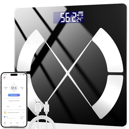 Onherm Körperfettwaage, 4 Elektroden Körperwaage Digital, Ultra Precision Waage Körperfett und Muskelmasse mit APP, zur Messung von Körperfett, BMI Onherm Körperfettwaage, 4 Elektroden Körperwaage Digital, Ultra Precision Waage Körperfett und Muskelmasse mit APP, zur Messung von Körperfett, BMI von Onherm