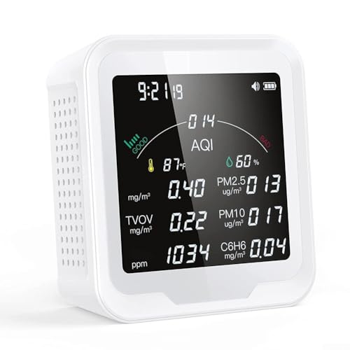 10-in-1 WLAN-Tester für den Innenbereich, Luftqualitätsmonitor, Farb-LCD-Display, Temperatursensor PM2.5, Innenluftsensor, Echtzeit-Digitalanzeige, Multifunktions-Luftdetektor (weiß) von Oniissy