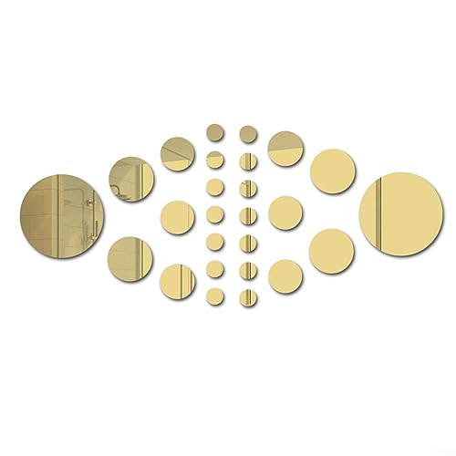 26 STÜCKE 3D Home Spiegel Fliesen Wandaufkleber Runde Selbstklebende Schlafzimmer Kunst, Gold Acryl Material Kleber Spiegel von Oniissy