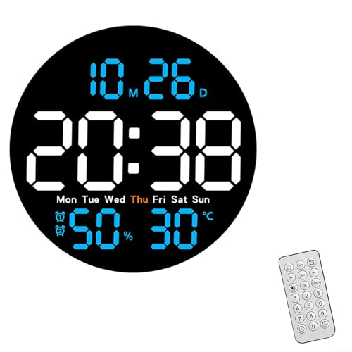 Oniissy Digitale LED-Wanduhr mit Temperatur- und Hygrometer, multifunktionales Display, modernes Design, LED-Digitaluhren für Heimbüro, 25,4 cm, Himmelblau von Oniissy