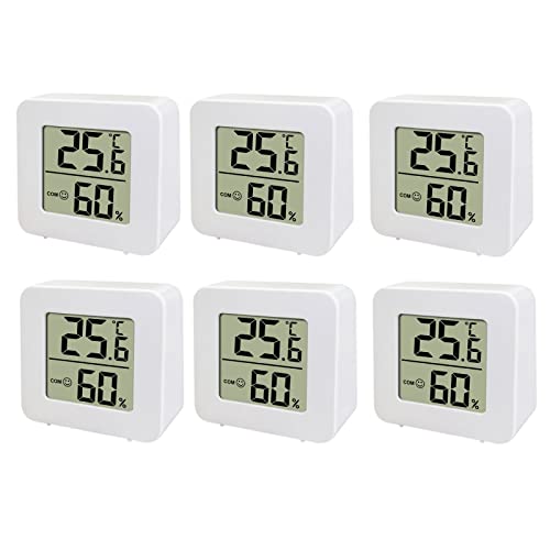 Oniissy (6er-Pack digitales LCD Mini Thermo-Hygrometer Thermometer Hygrometer innen Temperatur und Luftfeuchtigkeitmessgerät mit Smiley-Indikator für Gewächshaus, Wohnzimmer, weiß von Oniissy