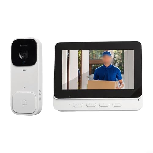 Oniissy 10,9 cm Smart Video Türklingel Home mit Display Wireless Intercom HD Video Monitor Wireless Smart Video Türklingel Kamera Wireless mit Klingelklingel, Innen- und Außenüberwachung (weiß) von Oniissy