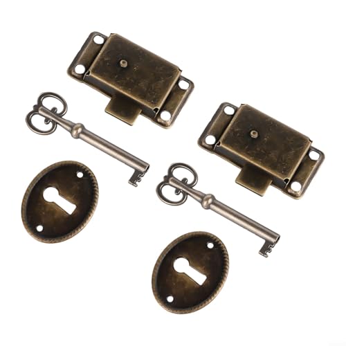Oniissy Antikes Bronze-Schranktürschloss-Set mit Schlüsseln und dekorativen Abdeckungen, Möbelbeschläge im Vintage-Stil, für Holzkisten, Schmuckkästen, Weinkisten, Schränke von Oniissy
