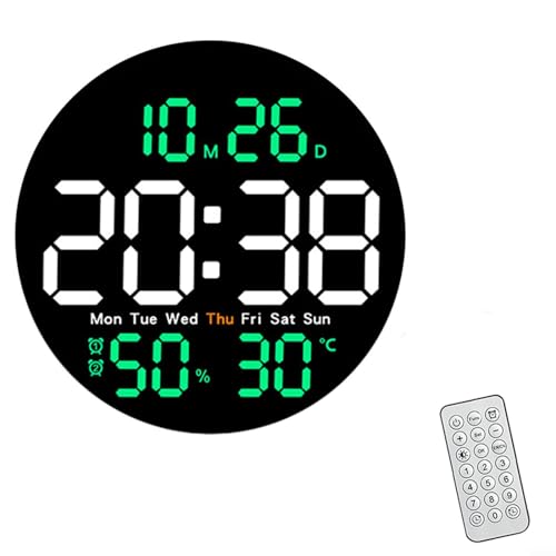 Oniissy Digitale LED-Wanduhr mit Temperatur- und Hygrometer, multifunktionales Display, modernes Design, LED-Digitaluhren für Heimbüro, 25,4 cm, Grün von Oniissy