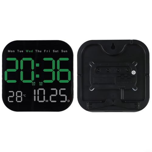 Oniissy Digitale Wanduhr, große Wanduhr mit Temperatur, Datum, Wochenanzeige, Wandhalterung, zehn Stufen der automatischen Empfindlichkeit und manueller Helligkeitseinstellung (grün) von Oniissy