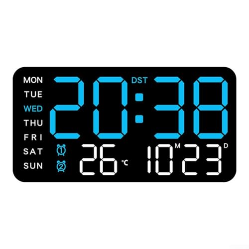 Oniissy Digitaler Wecker Nachttisch, LED Digitale Wanduhr Nachttischuhr mit großer LED-Temperatur & Datumskalenderanzeige, Tischwecker, Helligkeitsdimmer (H) von Oniissy