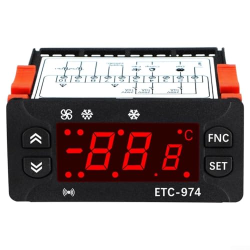Oniissy ETC-974 Digitaler Temperaturregler Thermostat mit Dual-Sensoren Schienenmontage -50 °C bis 110 °C DC 12 V/24 V AC 110 V/220 V für Kühlhaus, Gewächshaus (110 V) von Oniissy
