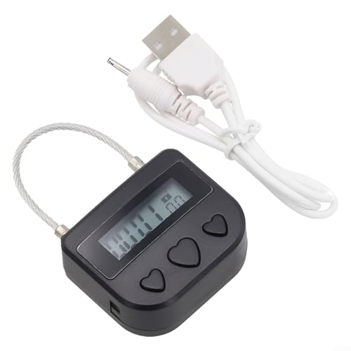 Oniissy Elektronisches per USB wiederaufladbares Vorhängeschloss mit einstellbarem Timer bis zu 99 Stunden 59 Minuten, wasserdichter ABS- und Stahldrahtkörper für Mehrzweck-Zuhause (schwarz) von Oniissy