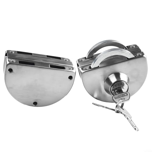 Oniissy Glastürschloss aus Edelstahl mit Doppelbolzen und 3 Schlüsseln, ohne Bohren, interne oder externe Steuerung für 8-12 mm rahmenloses Schieben oder Schaukeln von Oniissy