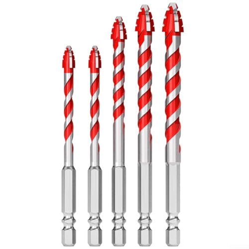 Oniissy Hartmetall-Bohrer-Set, 5 Stück, 6/6/8/10/12 mm, für verschiedene Materialien, Bohren an Wand, Ziegel, Fliesen, Glas, Holz, Metall, hohe Härte, verschleißfeste Bits für Heimwerker und von Oniissy