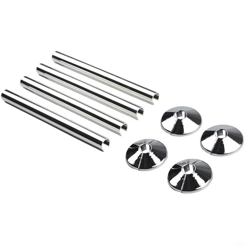 Oniissy Heizkörperrohrabdeckungen und -manschetten, 200 mm Hülsen für 15-mm-Rohre, Chrom-Effekt-Finish, Schwarz/Weiß, dekorative Sanitär-Rohr-Verdecker für (Chrom), 8-teiliges Set von Oniissy