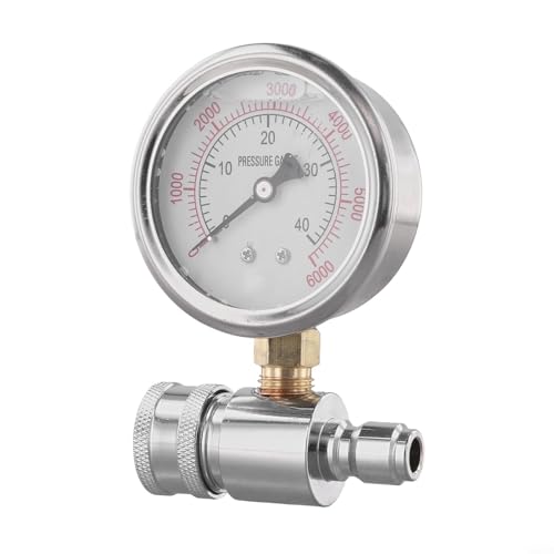Oniissy Hochdruckreiniger-Messgerät 6000 PSI Edelstahl Luft-Wasser-Druckmessgerät mit 3/8 Zoll Quick Connect Gewinde für genaue Messung in der Autowäsche u von Oniissy