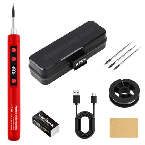 Oniissy Kabelloses, wiederaufladbares USB-Lötkolben-Set mit LCD und einstellbarer Temperatur, für Elektronik-Reparatur, Leiterplatten-Reparaturwerkzeuge (rot) von Oniissy